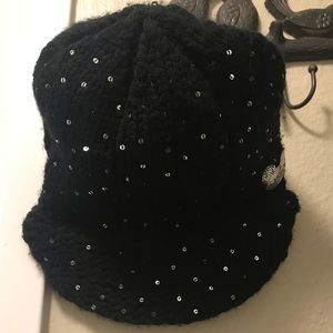 Black, sparkly Mickey Mouse beanie with bill.